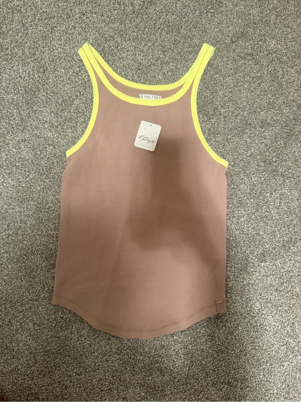 Free People Brown Tank Top with Yellow Trim